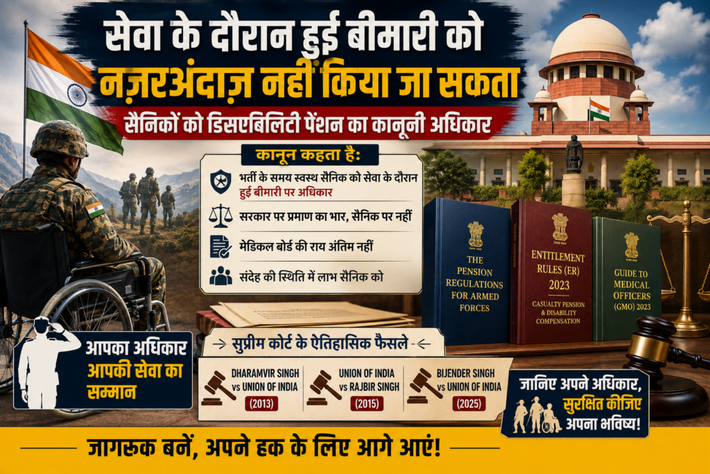 Disability Pension Service Related Disease Disability Pension Rules Defence Pension Ex Servicemen Pension Armed Forces Tribunal Dharamvir Singh Case Rajbir Singh Case Disability Pension Rights Military Service Attributability NANA Disability Pension Disabled Soldiers Rights Army Pension Rules Veterans Rights India Disability Pension Court Judgment